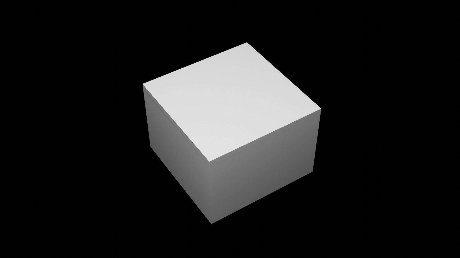 A white cube with a black backround behind it with shadows on its sides.