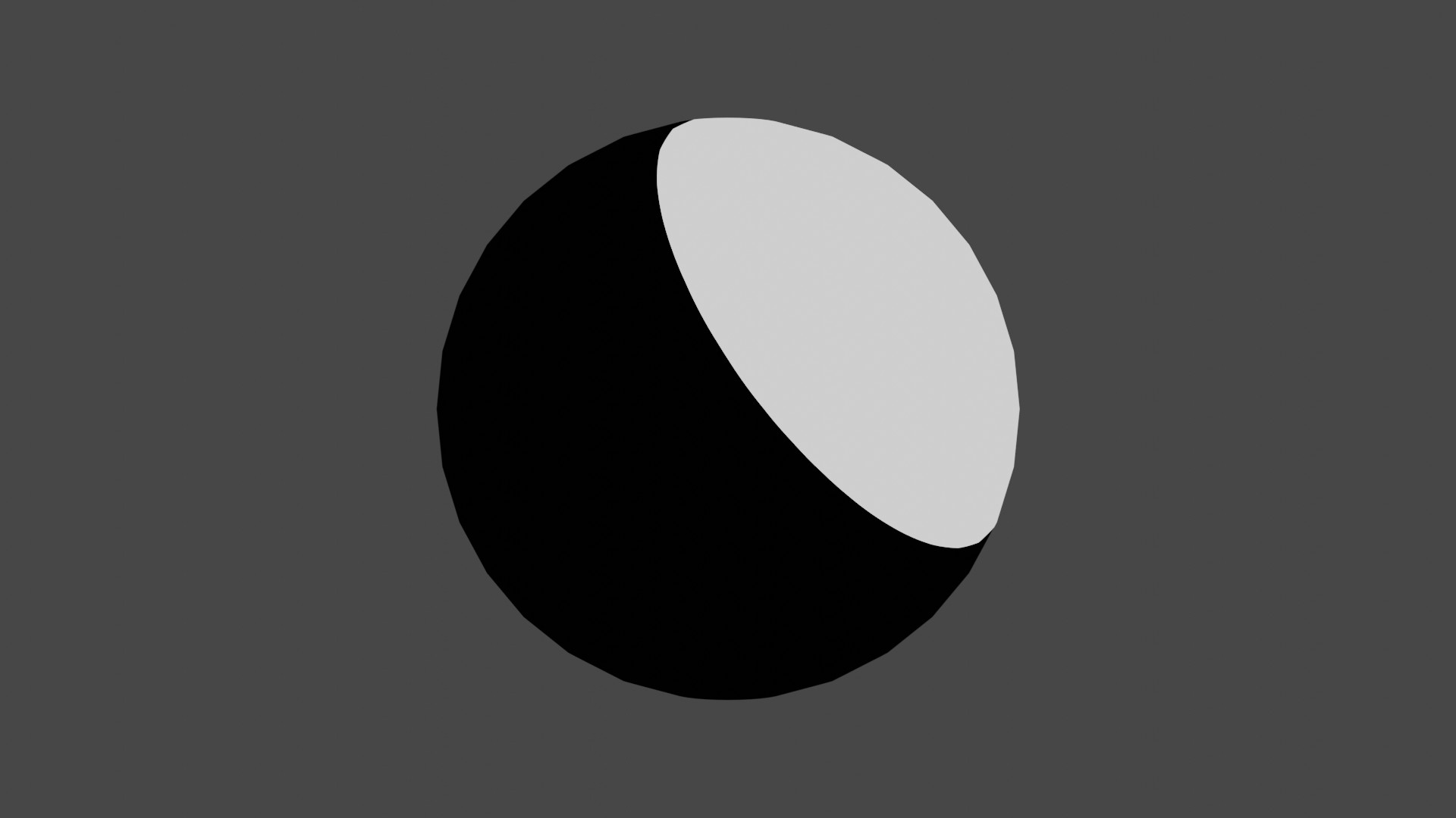 A two-dimensional circle colored white and black with no gradient blending the colors together.