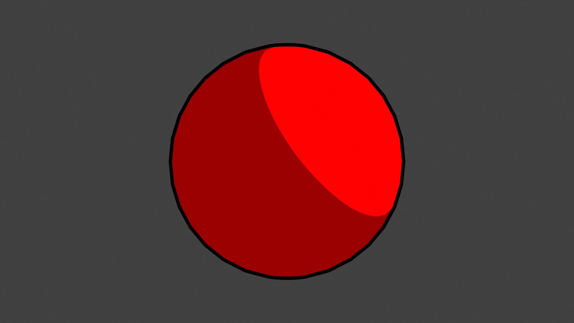 A vibrantly red circle with black outline that's colored as if a light is shining on it from 2 o'clock.